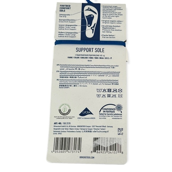 BIRKENSTOCK Mens Footbed Comfort Sole Support Sole Socks Black Size 6-8 NEW - Picture 3 of 3